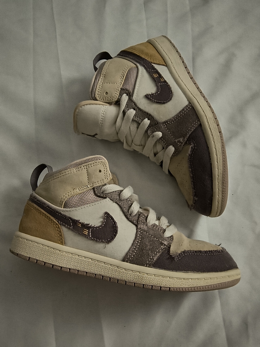 Nike Air Jordan High Top Sneakers Size 1.5Y Beige Brown Tan Paisley Purple
